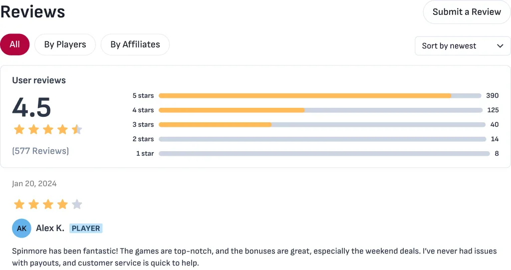 GamblesHub player reviews interface